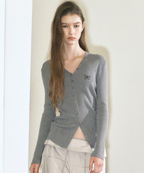 BUTTERFLY BUTTON SLIM KNIT CARDIGAN_GRAY