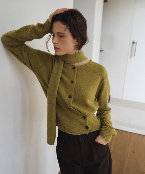 [Mufflers Set]Baby Alpaca Round Cardigan[LMBFAUKN308]-Olive