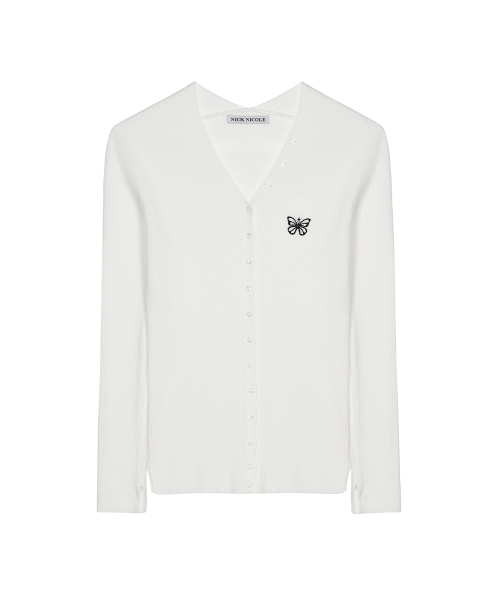 BUTTERFLY BUTTON SLIM KNIT CARDIGAN_IVORY