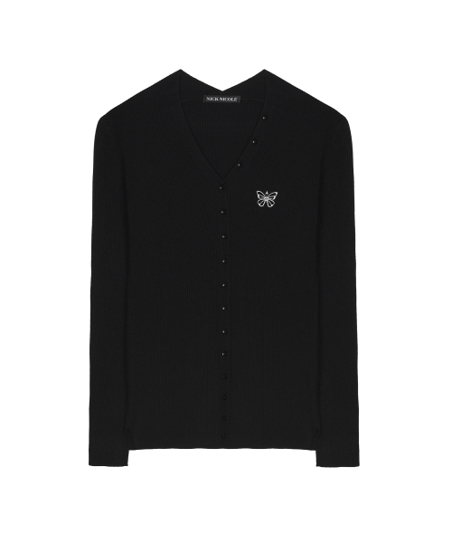 BUTTERFLY BUTTON SLIM KNIT CARDIGAN_BLACK