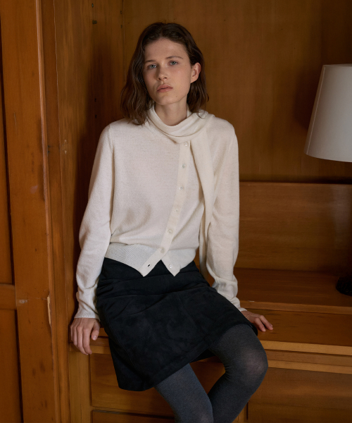 Unbalance Muffler Cardigan[LMBFAUKN310]-Ivory