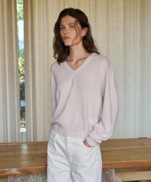 Wholegarment Wool 100 V-Neck Knit Top[LMBFAUKN311]-Soft Pink