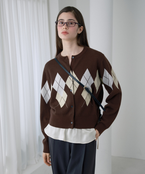 Wool-Blend Argyle Knit Cardigan JZKT621D