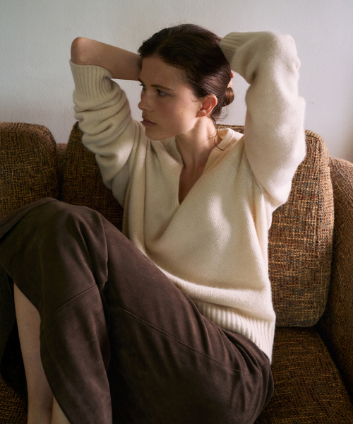 Wholegarment V-Neck Knit Top[LMBFAUKN2100]-Cream