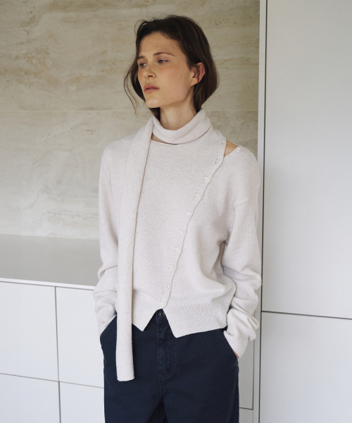 Muffler Diagonal Open Cardigan[LMBFAUKN2102]-Cream