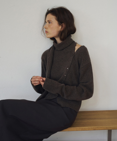 Muffler Diagonal Open Cardigan[LMBFAUKN2102]-Brown Melange