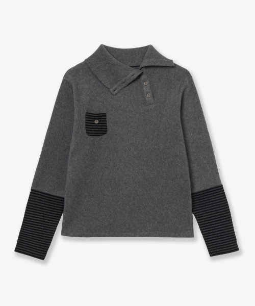 SLEEVE BLOCK HIGH NECK TEE [CHARCOAL]