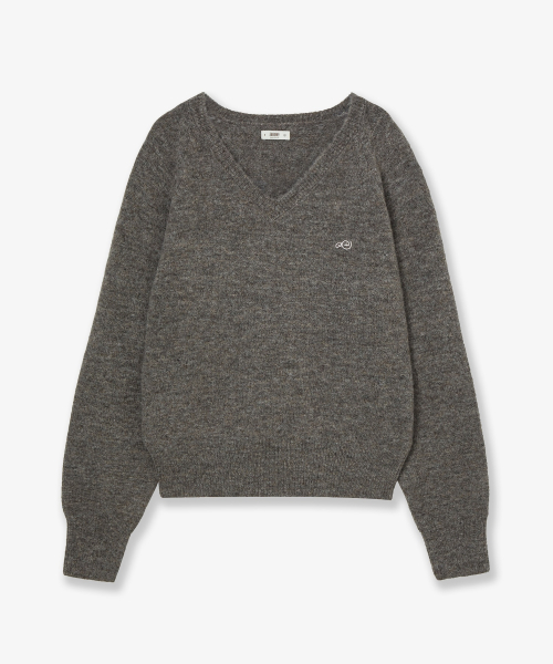 SYMBOL V NECK KNIT [MELANGE BROWN]