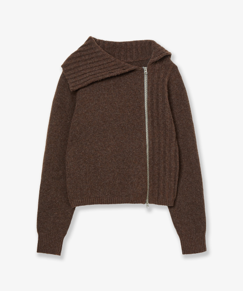 HIGH NECK KNIT ZIP UP [BROWN]