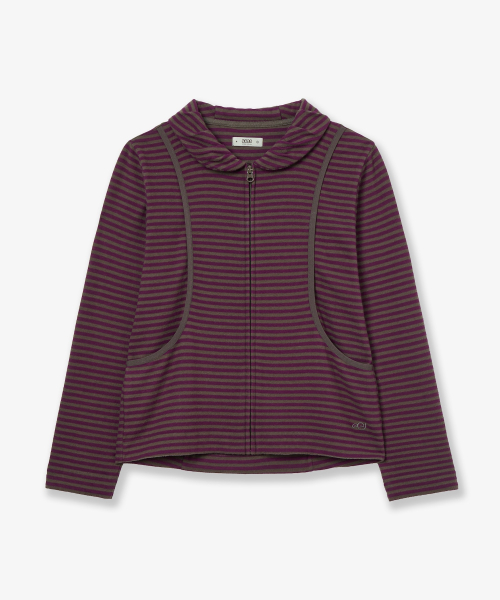 SHAWL COLLAR STRIPE ZIP UP [PURPLE]