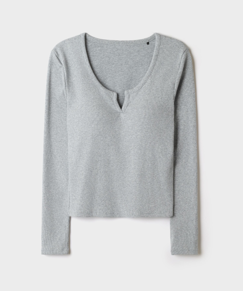 [BRA-IN] Built-in Bra Slit-Neck Long-Sleeve Tee_SPLWG49G51