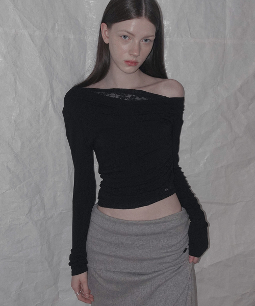 Rondi Lace Layered Shirred T Shirt_Black