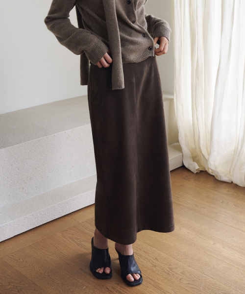 Nonfade Suede Maxi Skirt[LMBFAUSK422]-2color