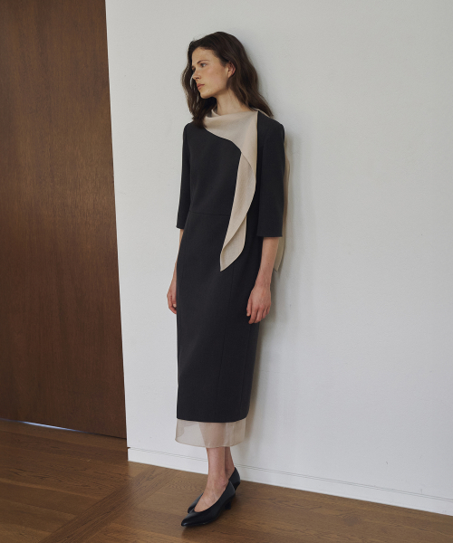 Contour Tie Dress[LMBFAUDR811]-Brown