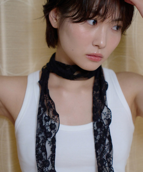 flower lace long scarf - black