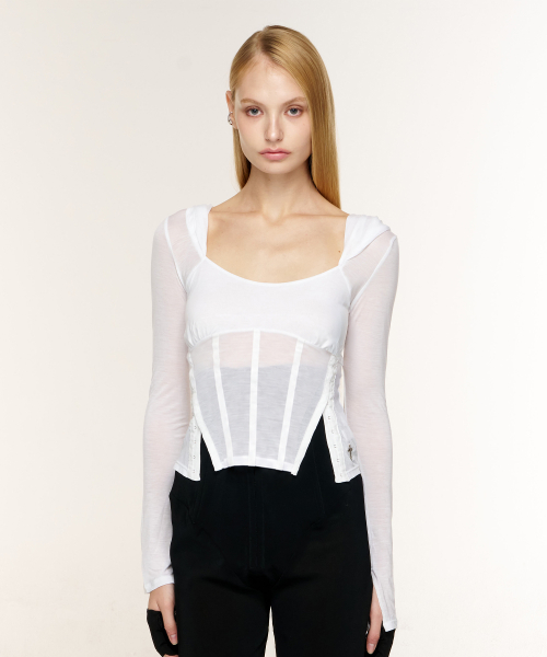 ALIX CORSET HOODIE TOP (WHITE)
