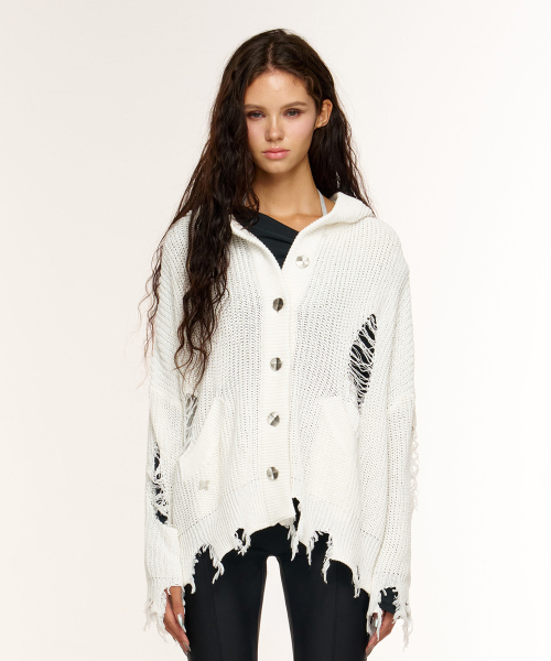 GRUNGE HOOD CARDIGAN (IVORY)