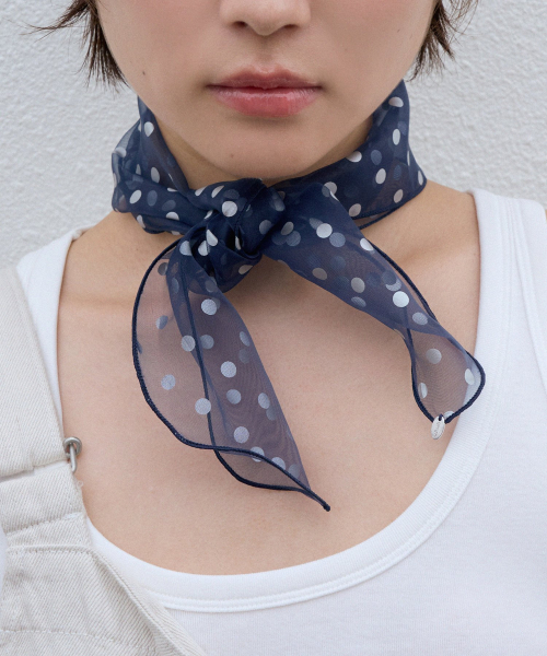 silver dot organza scarf - navy