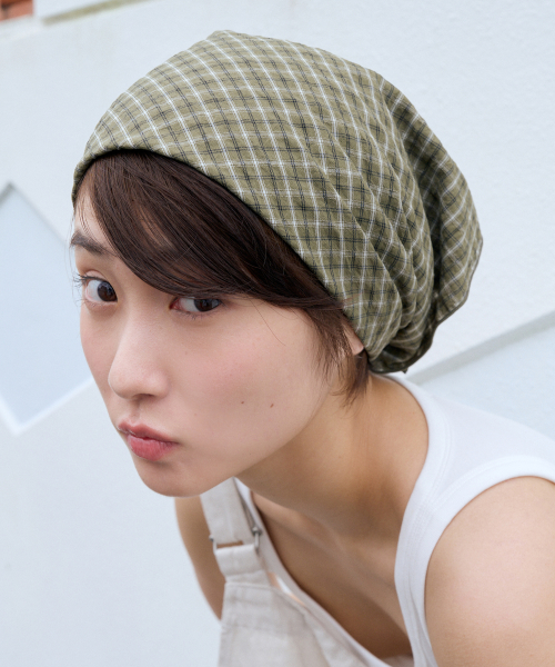 cotton check bandana scarf - green