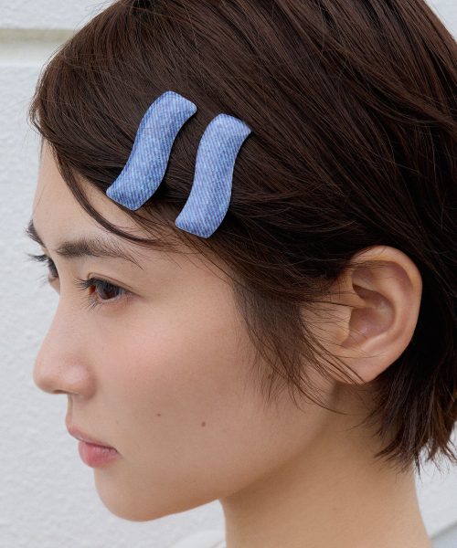 [2set] denim wave hair pin