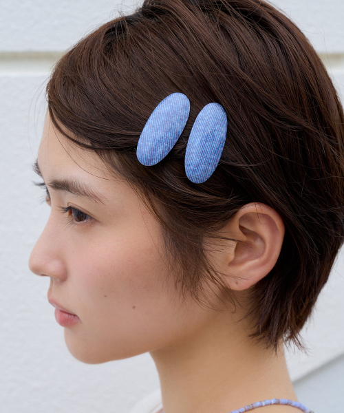 [2set] denim oval hair pin