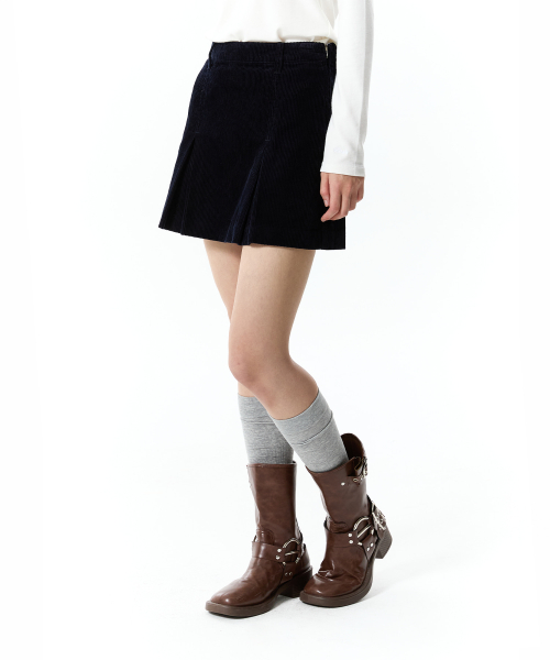 PLEATS CORDUROY MINI SKIRT(DARK NAVY)