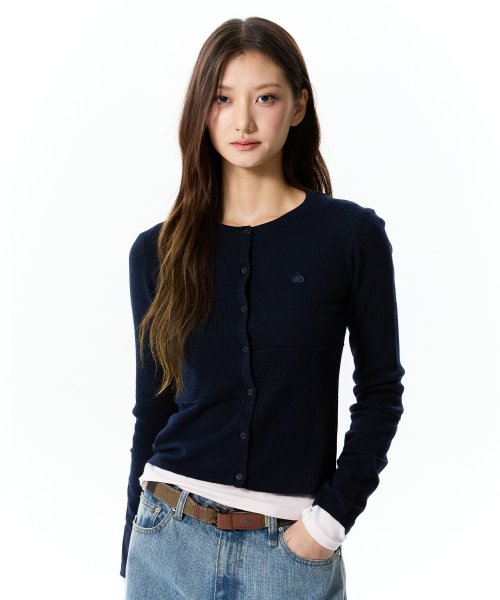 SMALL CHERRY COLOR-BLOCK CARDIGAN(DARK NAVY)