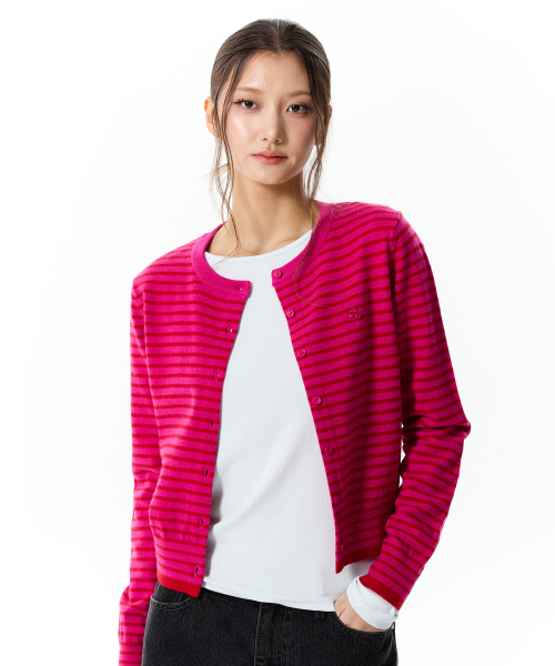 STRIPE CHERRY CARDIGAN(PINK)