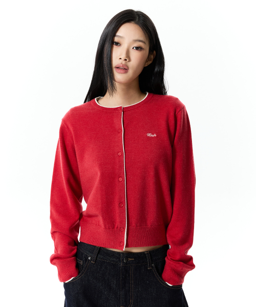 TWO-TONE STANDARD-FIT CARDIGAN(RED)