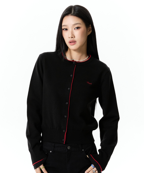 TWO-TONE STANDARD-FIT CARDIGAN(BLACK)