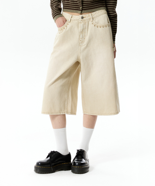 BERMUDA CARPENTER DENIM SHORTS(BEIGE)