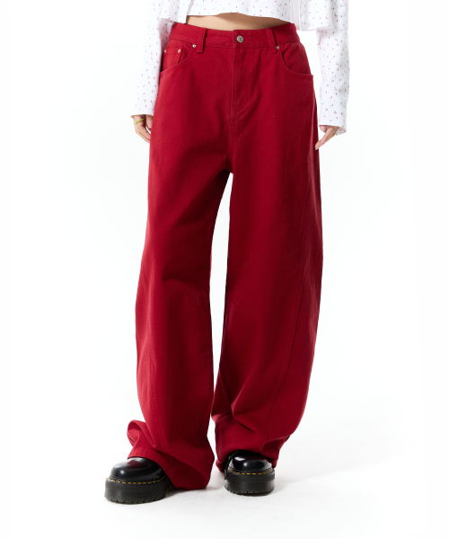 BIG WIDE CURVED PANTS(RED)