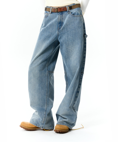 CARPENTER WIDE-FIT TWILL DENIM PANTS(LIGHT BLUE)