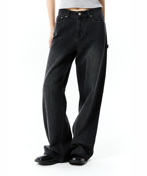 CARPENTER WIDE-FIT TWILL DENIM PANTS(BLACK)
