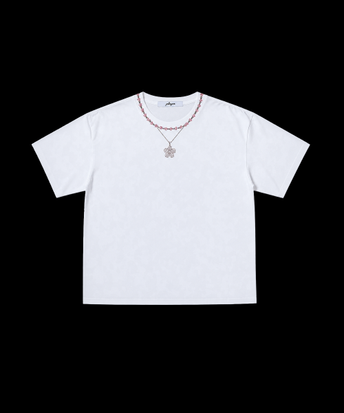 Flower Necklace Jewel Tee (Light rose)