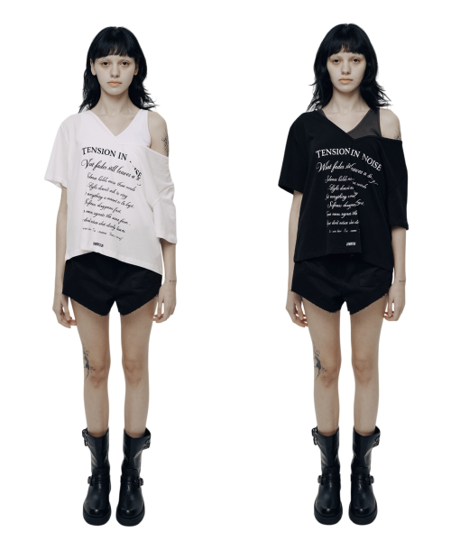 OFF SHOULDER LETTERING T-SHIRT (2 Colors)