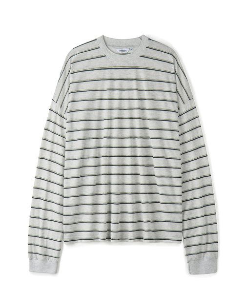 Double Line Stripe Long Sleeve Melange Gray