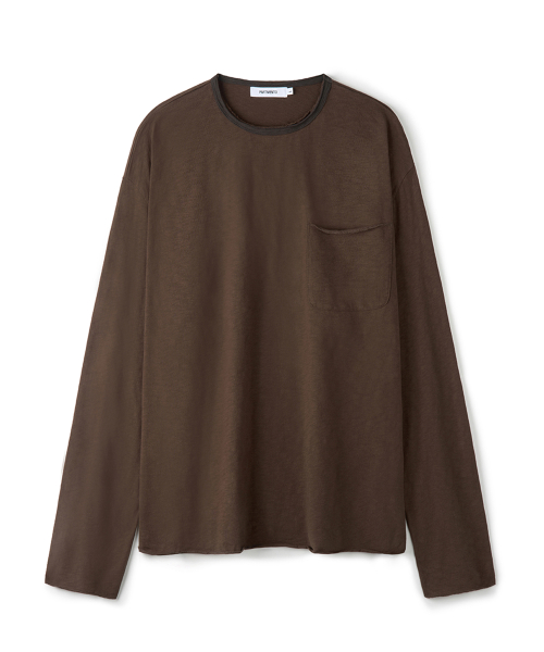 Bumpy Slub Double Neck Long Sleeve Brown