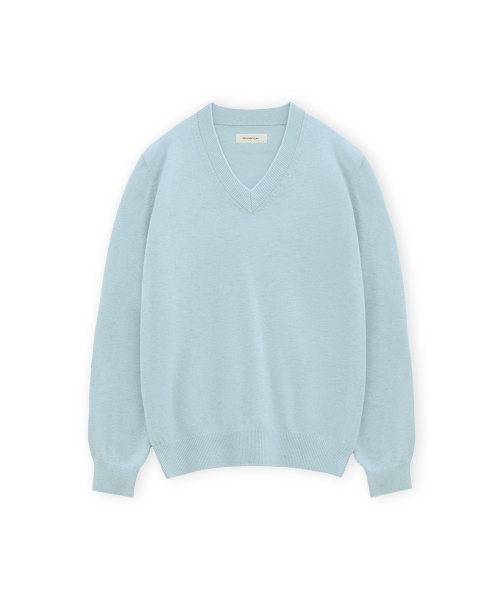 W Extra Super Fine V Neck Knit, Light Blue