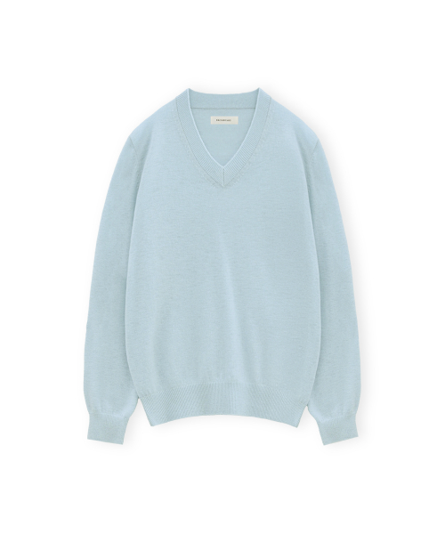 Extra Super Fine V Neck Knit, Light Blue