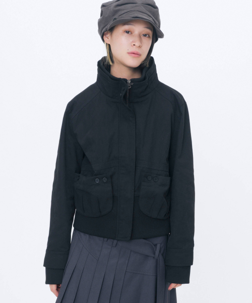 Cowl high neck pocket jacket BLACK