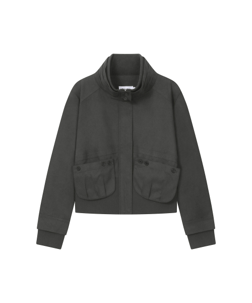 Cowl high neck pocket jacket CHARCOAL