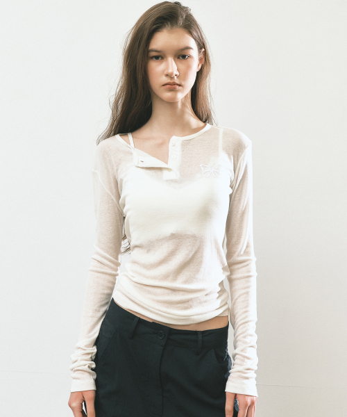 BUTTERFLY HENLEYNECK SLEEVE TOP_IVORY
