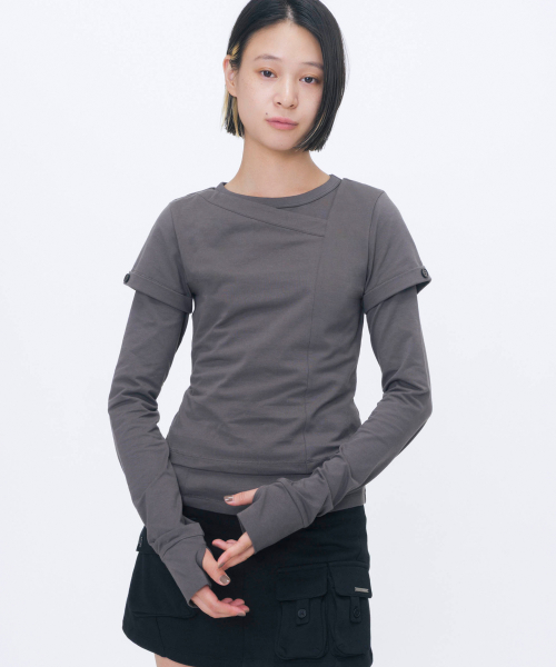 Contrast layered long sleeve SET CHARCOAL