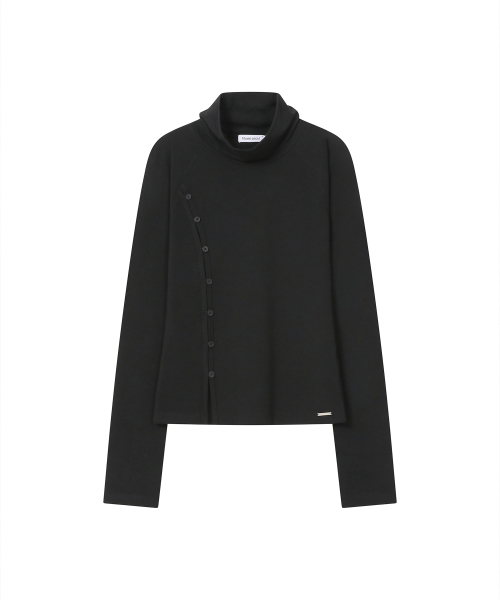 Mock neck side button long sleeve BLACK
