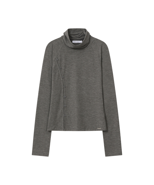 Mock neck side button long sleeve GREY