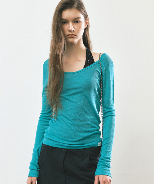 LAYERED BOAT NECK TOP_BLUE GREEN