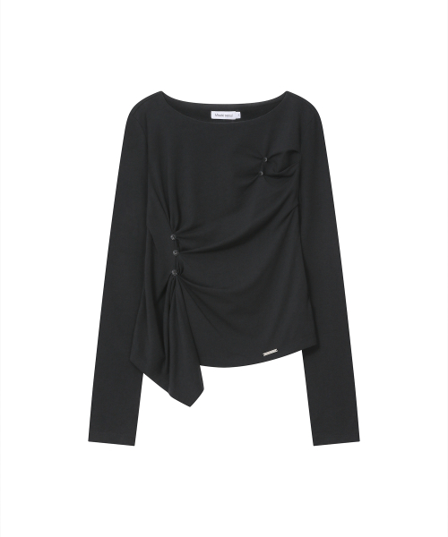 Asymmetric draped long sleeve BLACK
