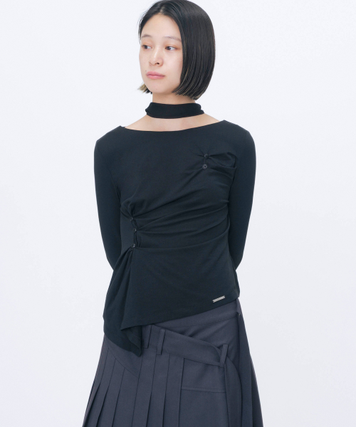 Asymmetric draped long sleeve BLACK