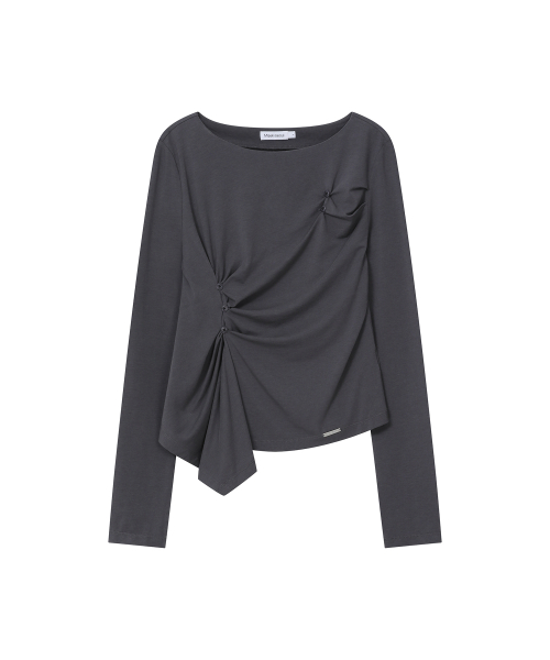 Asymmetric draped long sleeve CHARCOAL